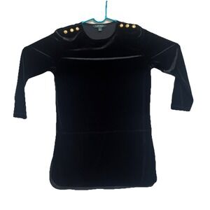 Lauren Ralph Lauren Stretch Velvet Top Tunic Size Small Black Long‎ Sleeve